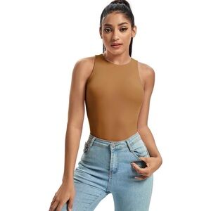 Pinkteen Brown/Tan High Neck Sleeveless Bodysuit Women’s Size XL